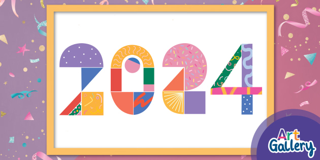 2024 Colourful Geometric Typography Poster - Twinkl