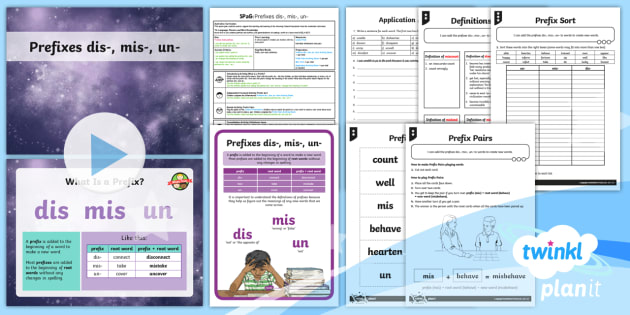 PlanIt Y3 Language Conventions: Prefixes dis- , mis- , un- Lesson Pack