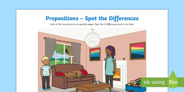 Prepositions Spot the Differences Worksheet / Worksheet-Irish