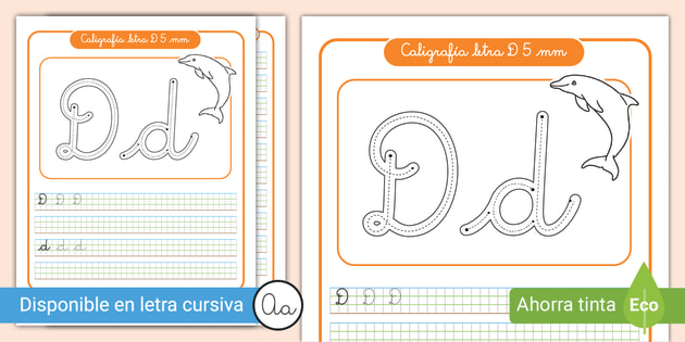 Hoja de Trabajo: Caligrafía 5mm Letra D (teacher made)