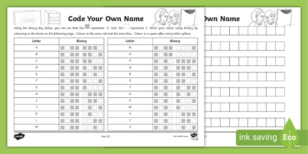 Code Your Own Name Worksheet (Teacher-Made)
