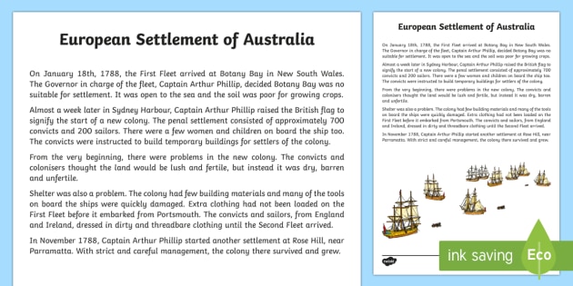 European Settlement of Australia Historical Factual Recount