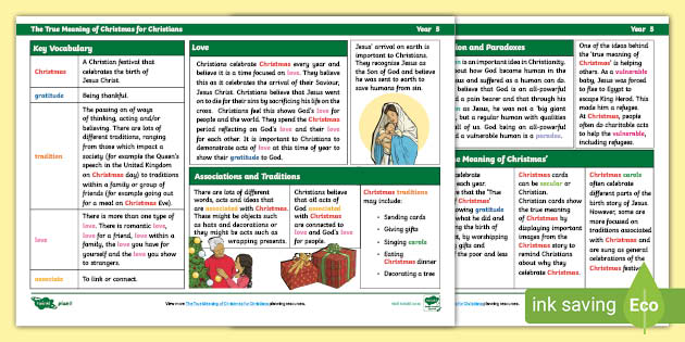 The True Meaning Of Christmas Knowledge Organizer | Y5 RE