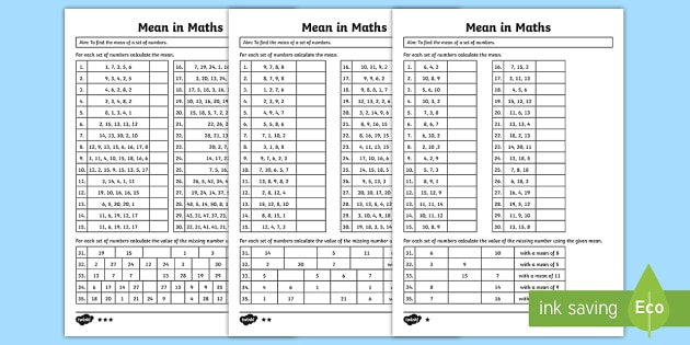 Year 6 Differentiated Mean in Maths Worksheets - Data