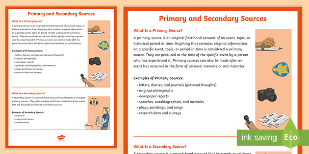 Primary And Secondary Historical Sources Information Activity