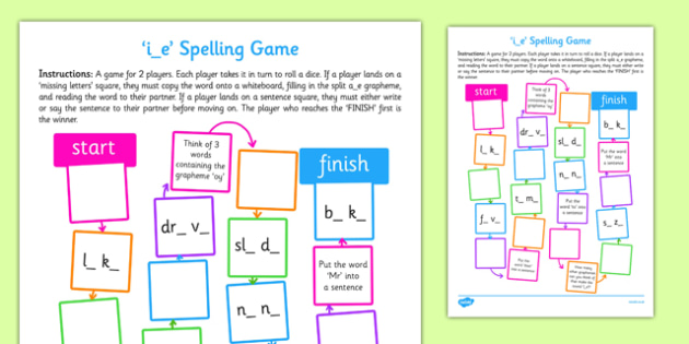 Ie Spelling Board Game Teacher Made