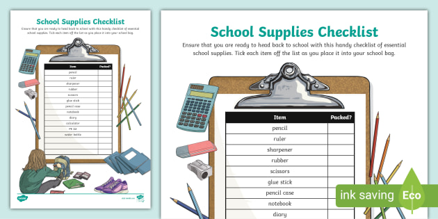 FREE! - Back to School Supplies List - Checklist - Twinkl