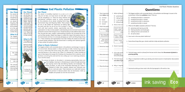 Uks2 End Plastic Pollution Differentiated Reading Comprehension Activity