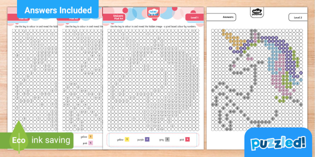 Unicorn Colouring - Pixel Art Puzzles | Twinkl Puzzled unicorn-colouring-pixel-art-puzzles-twinkl-puzzled