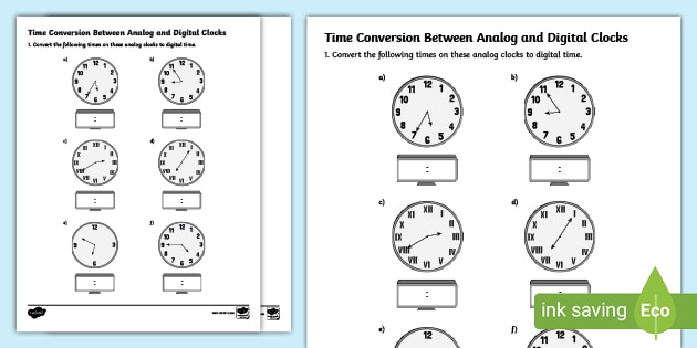time conversion between analog and digital clocks activity