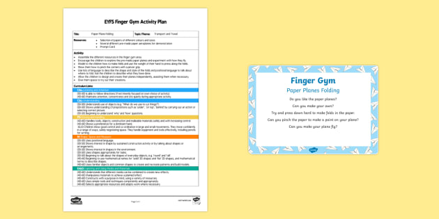 Eyfs Transport And Travel Finger Gym Plan And Prompt Card Pack Transport