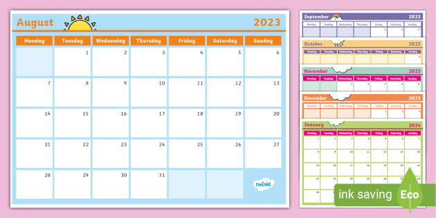 2023 - 2024 Academic Year Calendar (Teacher-Made) - Twinkl
