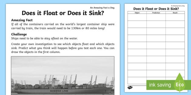 Does It Float Or Does It Sink Worksheet Activity Sheet