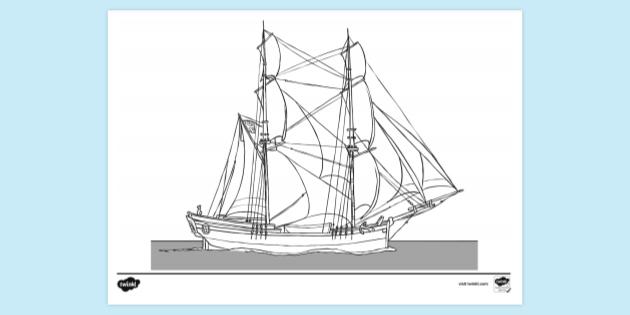 FREE! - Australian First Fleet Ship Colouring Sheet - Twinkl