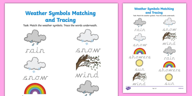 weather symbols matching and tracing worksheet worksheet irish worksheet