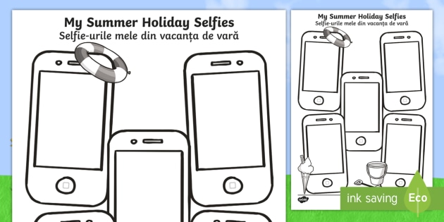 Summer Holiday Selfies Writing Template English Romanian