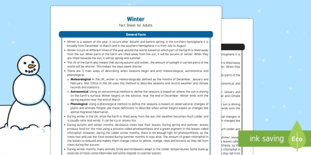 Fun Winter Facts For Adults