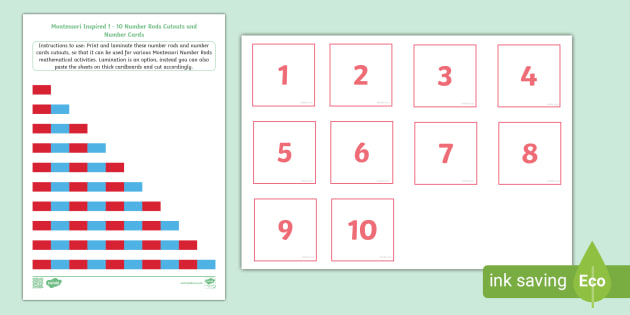 Montessori Number Rods Cut Outs with Number Cards