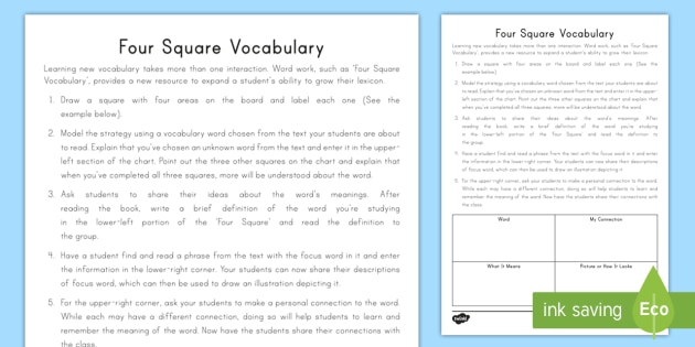 Four Square Vocabulary Activity (teacher made) - Twinkl