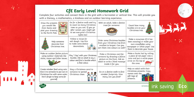 christmas homework grid ks2