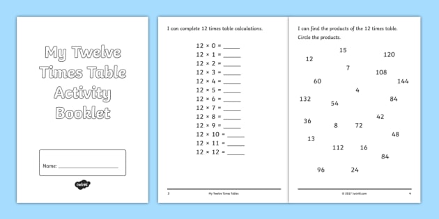 twelve times table activity booklet