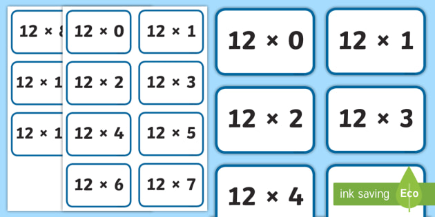 Twelve Times Tables Flashcards (teacher made)