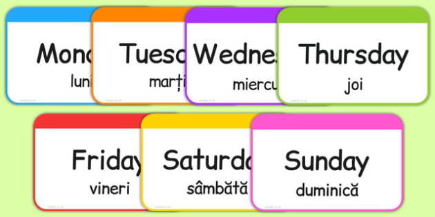 Days of the Week Flashcards English/Portuguese - Days of the Week Flashcards