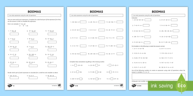 year 6 order of operations bodmas maths differentiated