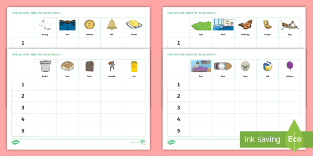 Find And Sink B Initial Sound Game Teacher Made