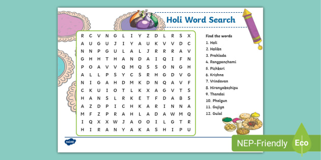 Holi Word Search (teacher made)