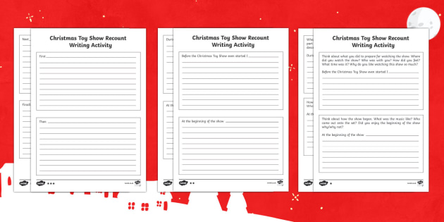 christmas toy show recount writing worksheet printable