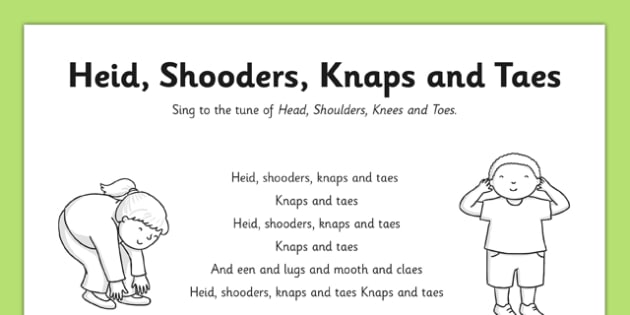 Heid, Shooders Knaps and Taes Lyric Sheet - head, shoulders