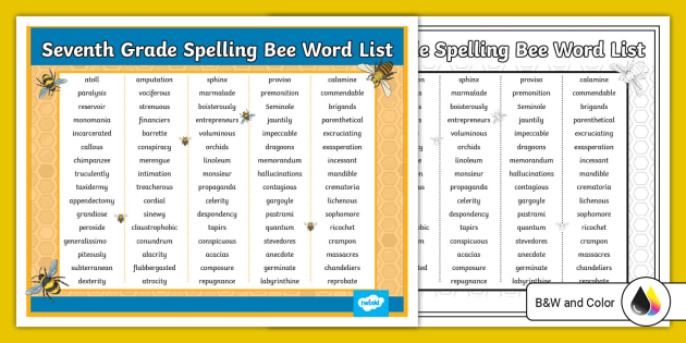 Seventh Grade Spelling Bee Word List (teacher made) Twinkl
