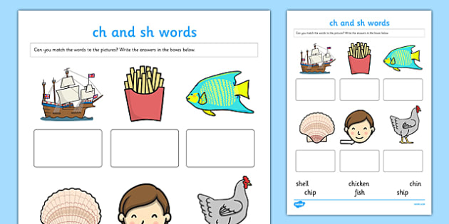 "ch" and "sh" Sounds Matching Activity Worksheet