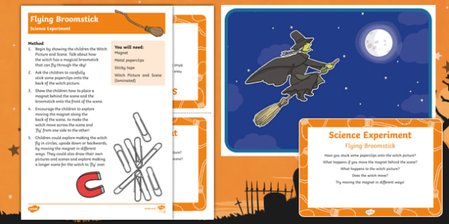 Kindergarten Flying Broomstick Science Experiment And Prompt Card Pack