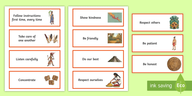 Ks2 Aztec-themed Class Charter Cards