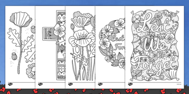 Download Anzac Day Poppy Themed Mindfulness Colouring Sheets