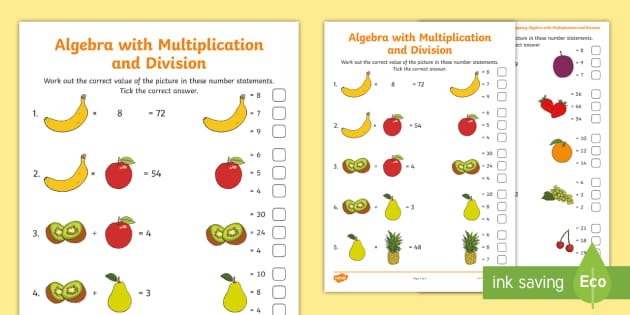 Algebra Multiplication Worksheets With Division - Resource