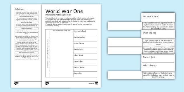 World War One Definition Matching Booklet (teacher made)