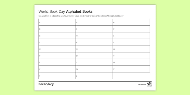 world book day alphabet books worksheet teacher made