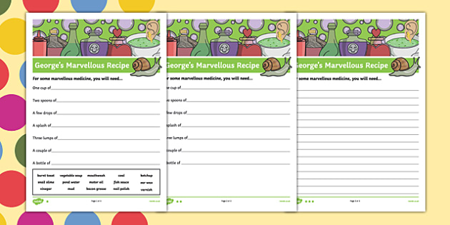 George's Marvellous Recipe Differentiated Worksheet Pack