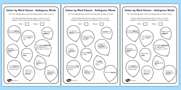 Year 3 And 4 Colour By Word Class Sentences Class Colour