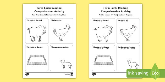 farm themed phase 3 kindergarten reading comprehension activity