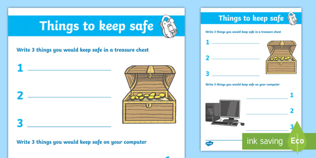 Internet Safety Examples of Things to Keep Safe Worksheet