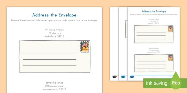 Address The Envelope Activity Sheet Worksheet Punctuation