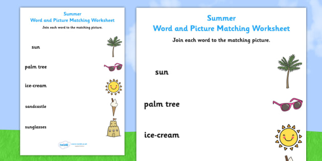 summer differentiated word and picture matching worksheets