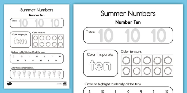 Summer Number Ten Worksheet | Special Education | Twinkl