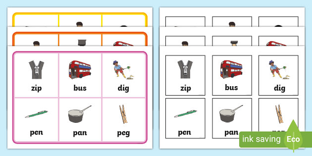 Mixed Cvc Word And Picture Matching Cards Bingo And Lotto