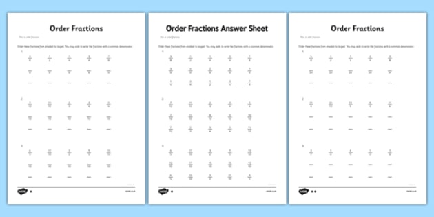 Ordering and Simplifying Fractions Worksheet: Grade 6 - Twinkl