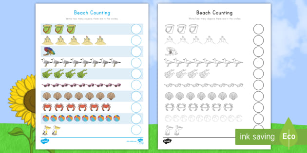 beach counting worksheet worksheet number skills